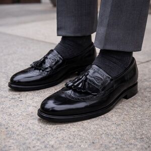 Classy Italian-Made Black Leather Tassel Loafers – Genuine Leather Sole